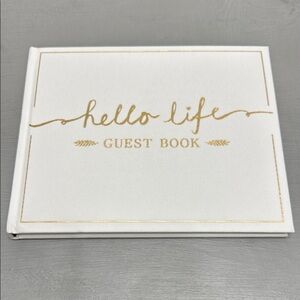 Elegant White and Gold Hello Life Guest Book NWT